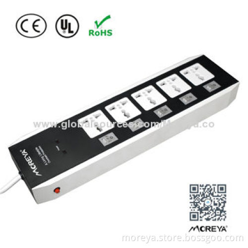 Universal Standard Power Strip, 4-socket Outlet, Individual Switch and Surge/Overload Protection